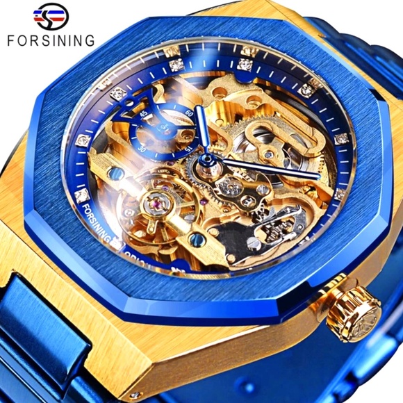 Men's Skeleton Mechanical Luminous Luxury Waterproof Octagon Shape Watch - Picture 1 of 8
